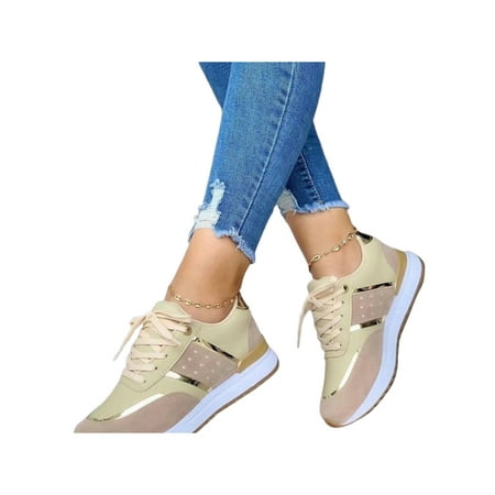 

Tenmix Womens Casual Shoes Patchwork Walking Shoe Round Toe Sneakers Lace Up Flats Women s Non-slip Breathable Fashion Sneaker Light Yellow 8