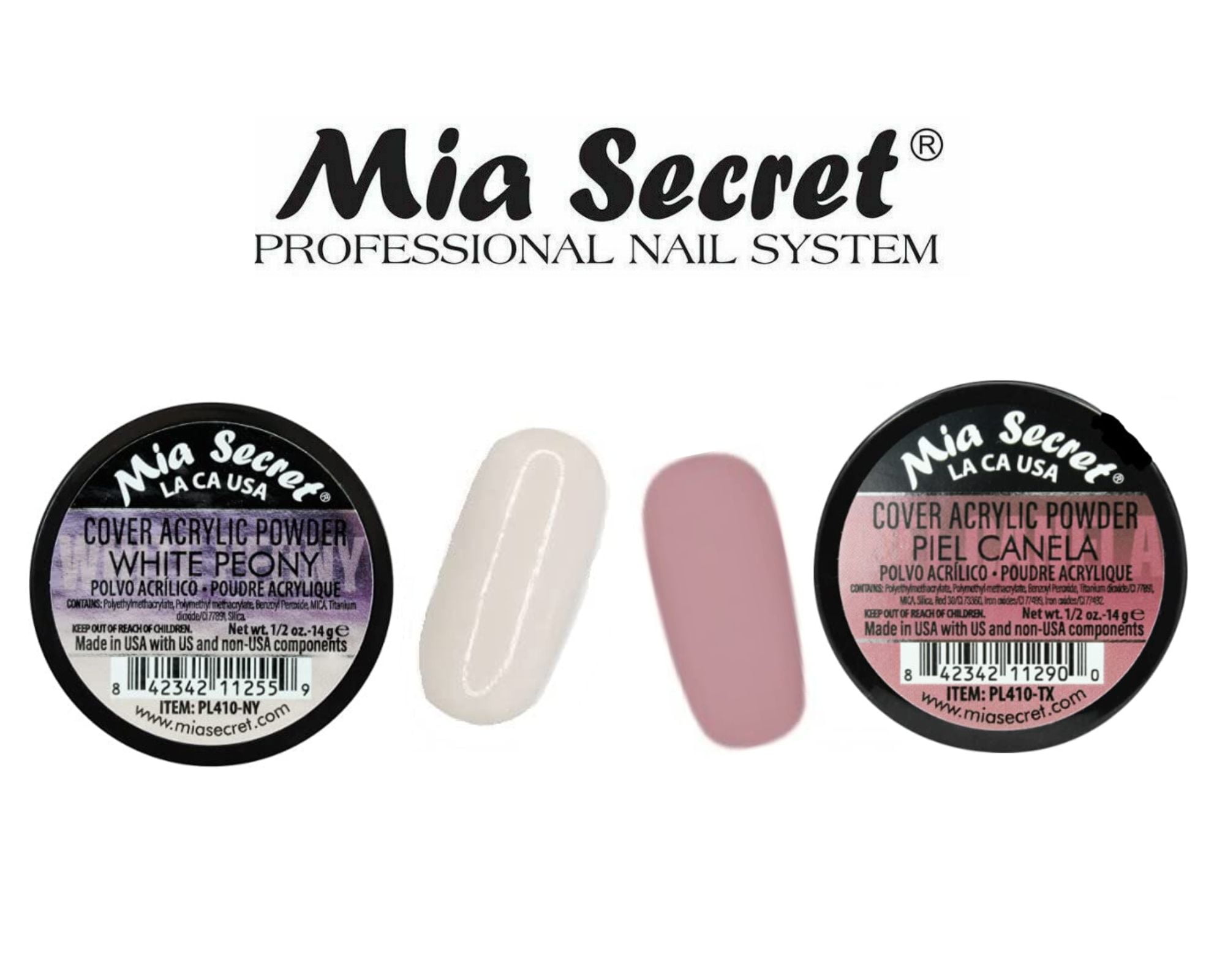 Mia Secret - Liquid Monomer 1oz + (Cover Acrylic Powder White Peony + Cover Acrylic Powder Piel Canela) 0.5 oz - COMBO