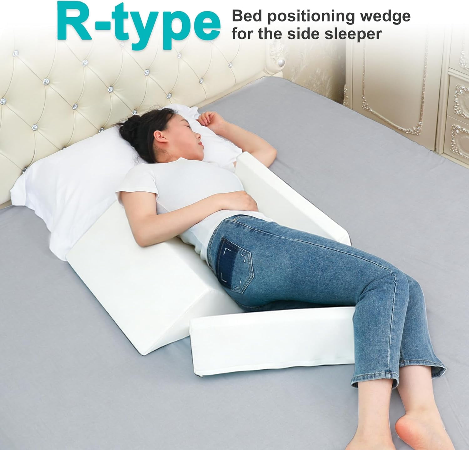 3-in-1 Side Wedge Pillow,Wedge Pillow for Back Pain Relief,Foam Wedges for Positioning in Bed,Positioning Wedges for Bed Sores,for Seniors,Caregivers,Side Sleepers,After Surgery,White