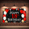 thumbnail image 6 of Black Background Happy 18th Birthday Banner with Red White Balloons Star Elements Party Decoration Backdrop Photography Props Birthday Party Supplies Decorations, 6 of 8