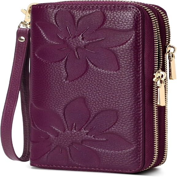 AOMRCOL Genuine Leather Wallet for Women,Large Capacity Credit Card Holder Wallet with Rfid Blocking,Dual Zipper Phone Purse,Large Wallets for Women