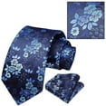 thumbnail image 3 of Blue Floral Mens Ties Classic Woven Business Necktie Pocket Square Set Wedding with Handkerchief, 3 of 6
