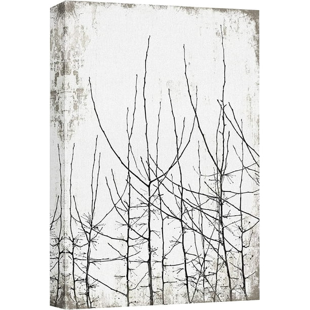 Canvas Print Wall Art Black & White Thin Tree Branch Silhouettes Nature