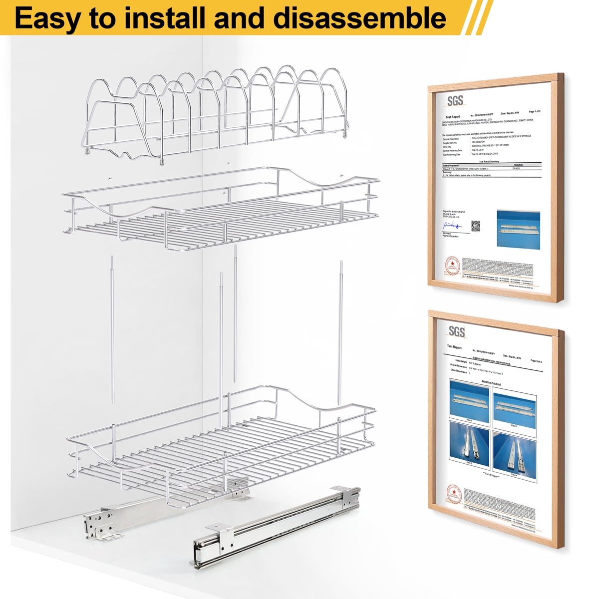 FULGENTE Pull Out 2-Tier Lid Cookware Cabinet Organizer