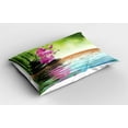 thumbnail image 2 of Ambesonne Nature Pillow Sham 2 Pack, Tropic Orchid Flower, 26"x20", Fern Green and Fuchsia, 2 of 3