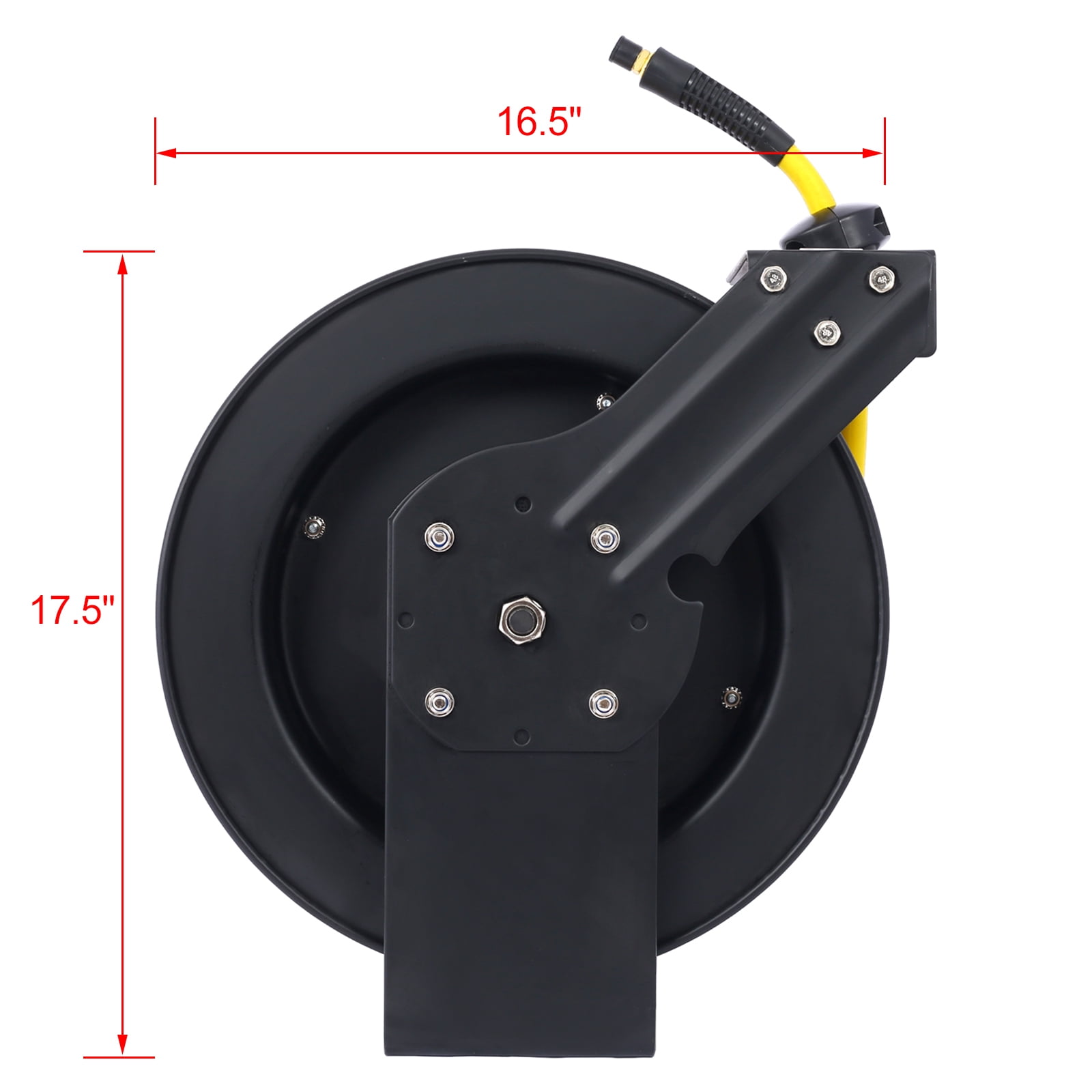 Air Hose Retractable 3/8"x50' Rubber Hose, Heavy Duty Max 300PSI Industrial Steel Single Arm Construction Industrial Grade Rubber Hose