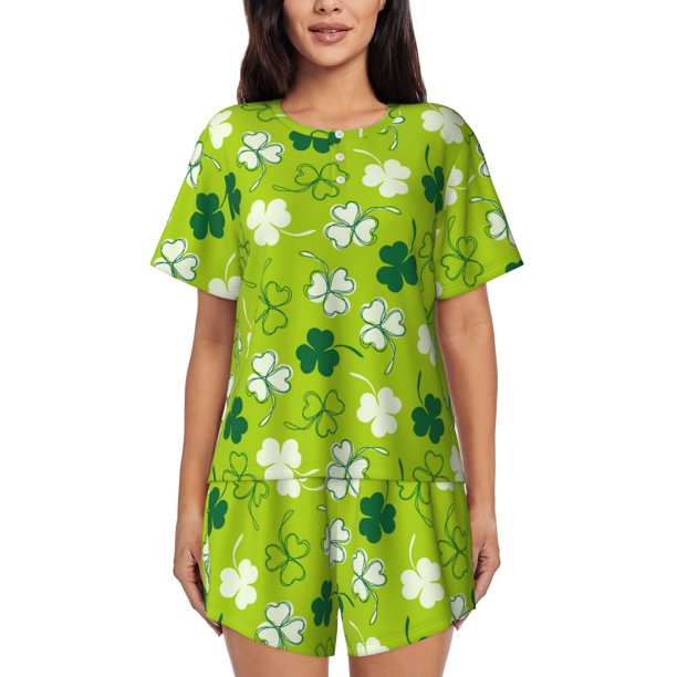 Balery St Patrick's Day7 Conjunto de Pijama para Mujer con Estampado, Dos Piezas de Manga Corta y Shorts, Ropa de Dormir Suave con Cuello Redondo y Bolsillos-Large