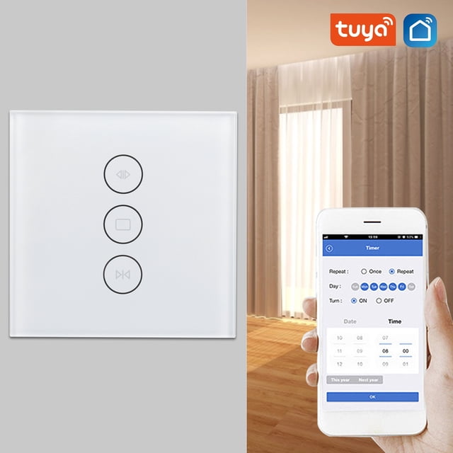 WiFi Touch Switch, Smart WiFi Curtain Switch, Touch Panel, Timer, APP Voice Control, For Home ,Smart Wall Switch For Tuya, EU Plug 110-240V