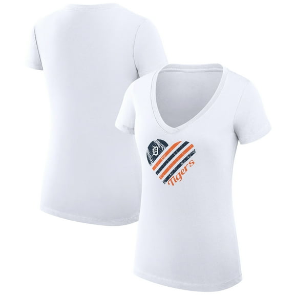 Women's G-III 4Her by Carl Banks White Detroit Tigers Super-Slim Fit Lightweight Heart V-Neck T-Shirt