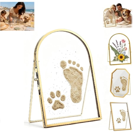 Baby & Pet Keepsake Frame, DIY Sea Sand Hand and Footprint Kit, Double Glass Floating Memory Frame, Personalized Gift for New Parents