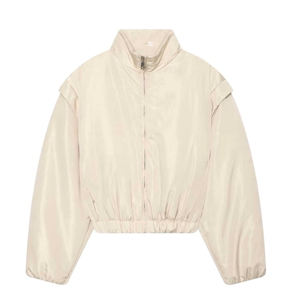 Levmjia Women's Windbreaker Jacket Long Sleeve High Collar Zip Up Casual Cropped Lightweight Jacket Elastic Hem Athletic Workout Track Jacket