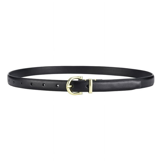 Cinturón de mujer de moda para jeans, combinable con todo, cinturón de cuero genuino decorativo fino para mujer, negro simple