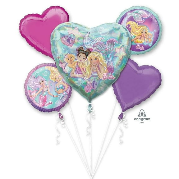 Anagram Barbie Dreamtopia Mermaid Balloon Bouquet 5 Foil Balloons Party Decor