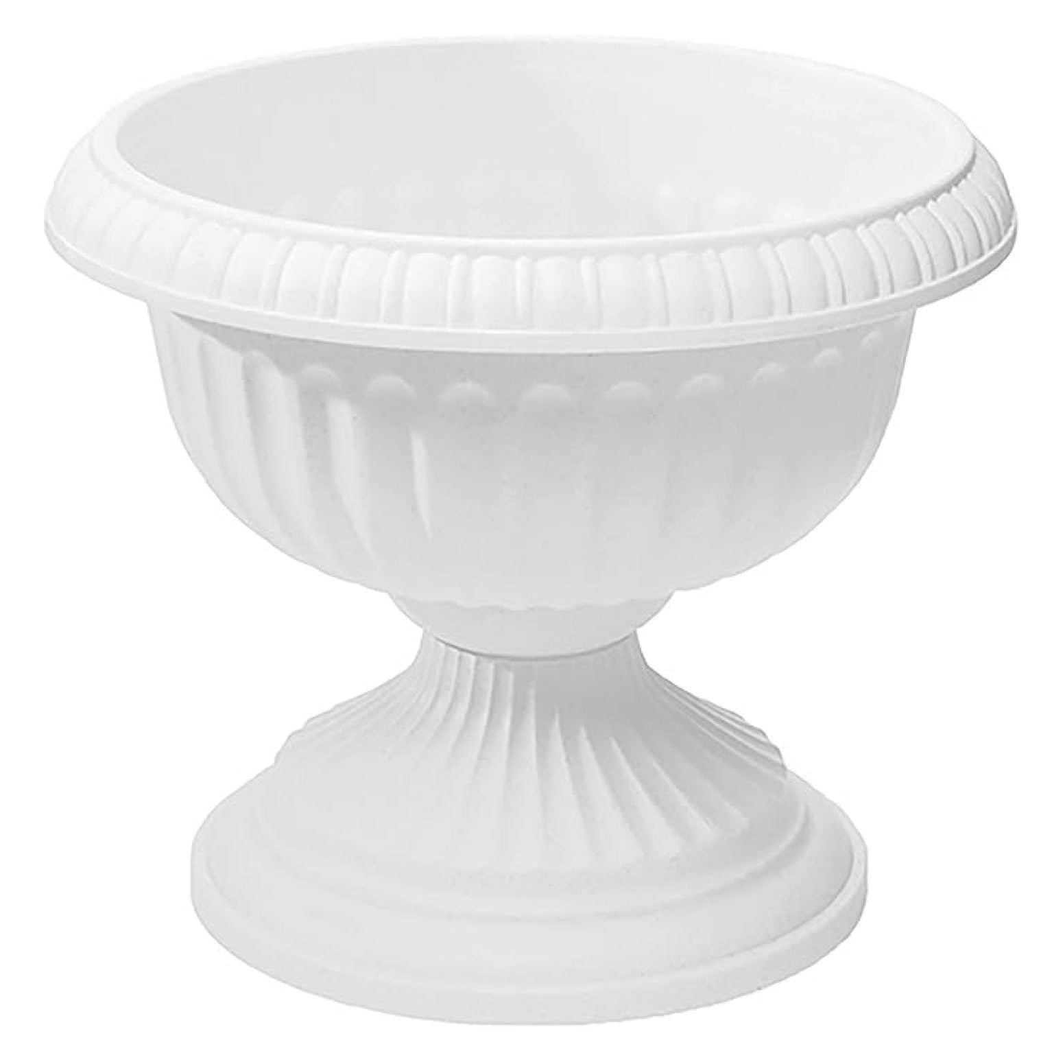 Grecian Urn Planter - 18 Inch White Flower Pot - Outdoor Indoor Neoclassical Style - Deck Patio Garden Planters - Two-Piece with Drainage