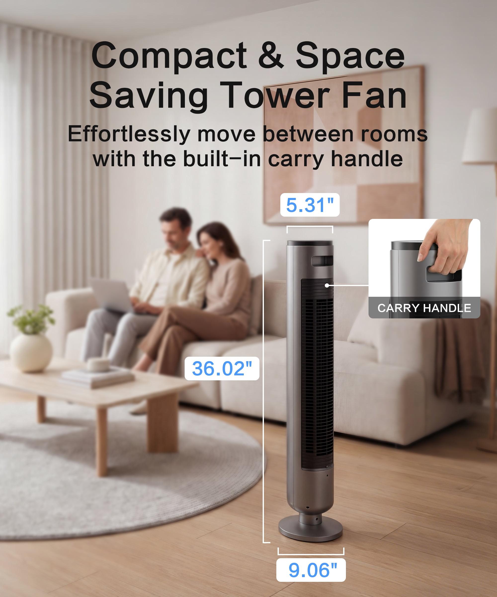 NFTIGB Tower Fan for Bedroom, 36 inch Oscillating Fans that Blow Cold Air, 3 Speeds, 3 Modes 12H Timer, Standing Floor Fan for Home Office, Black