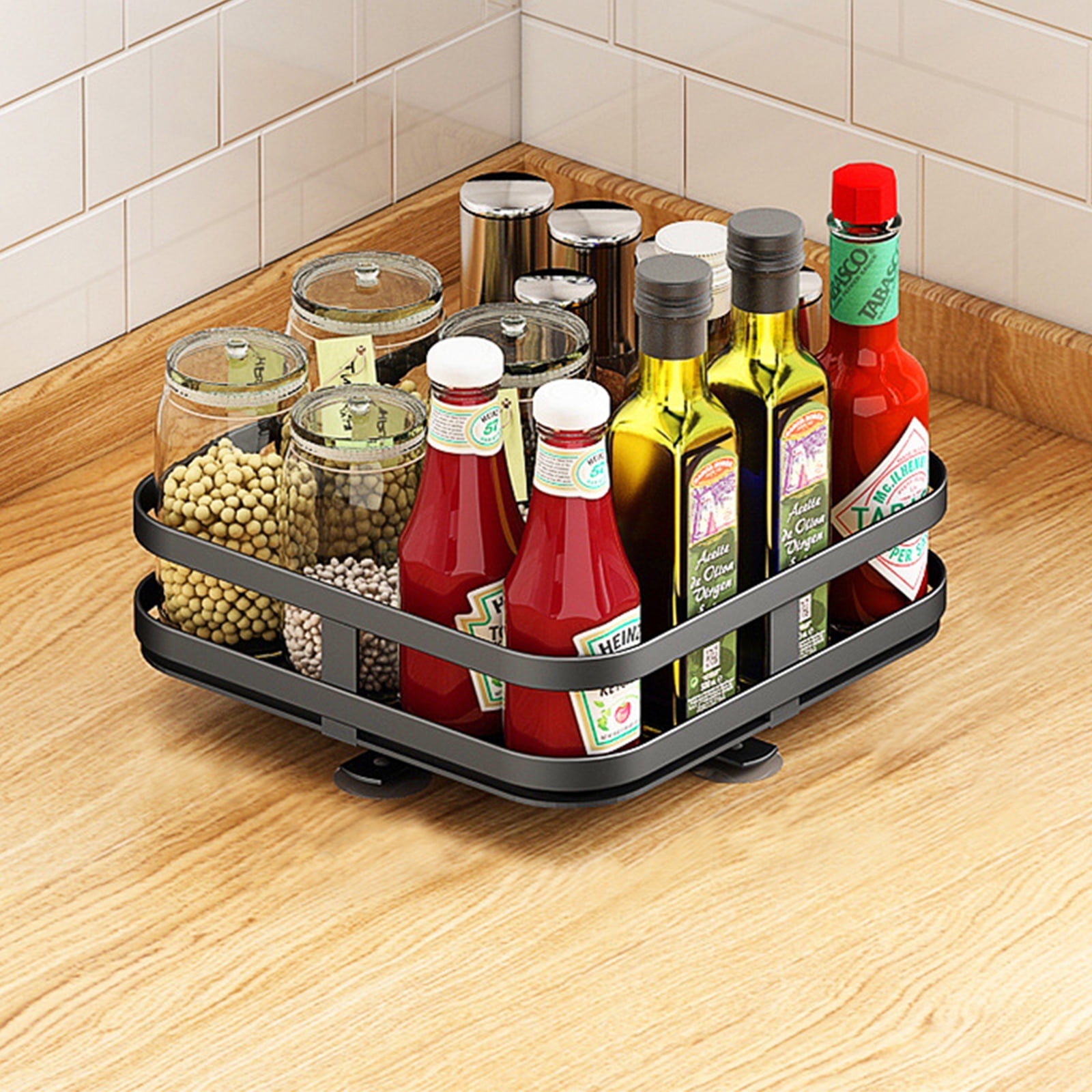 Rotatable Kitchen Spice Racks Countertop Corners For Condiments Oil Salt Sauce And Vinegar