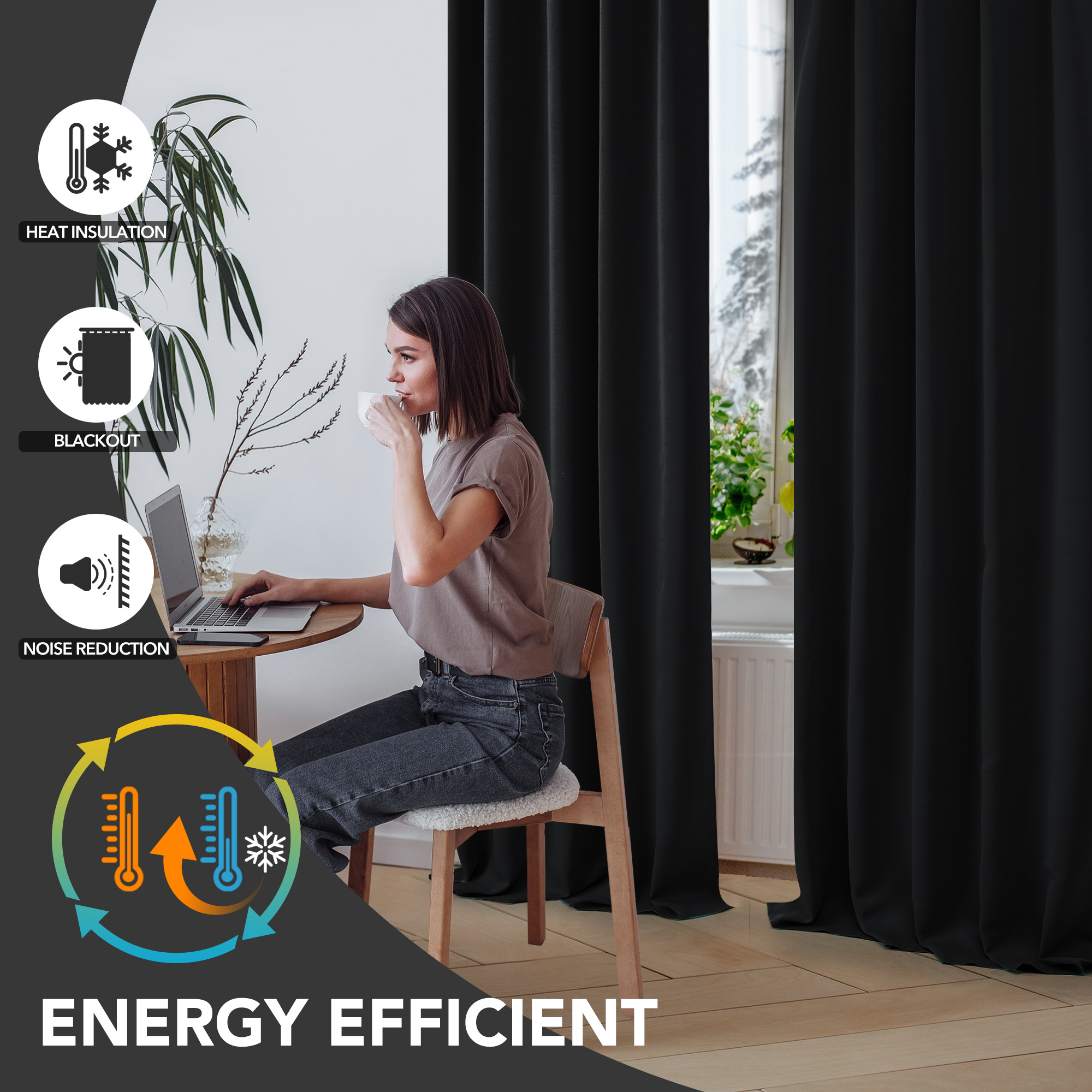 Deconovo Blackout Curtains, Black, 42x63 Inches, 2 Panels photo 3