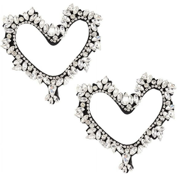2pcs Heart Cloth Sew on Patches Rhinestone Beading Appliques Costume Accessories Clear 98x97x6mm Cloth
