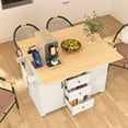 thumbnail image 3 of Rolling Kitchen Island Table on Wheels with 2 Drop Leaf, Kitchen Cart with Power Outlet & 3 Drawers, Folding Storage Dining Table with Spice & Towel Rack for Dining Room, White, 3 of 9