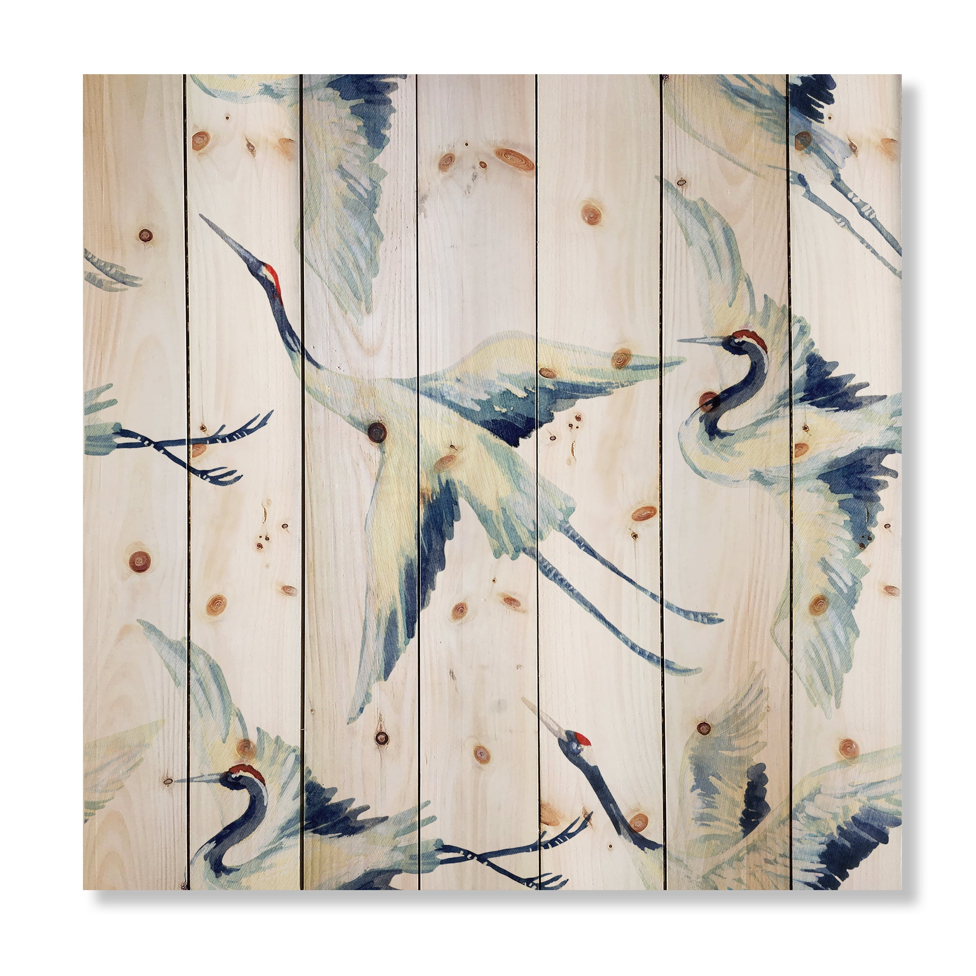 Designart 'Asian Crane Bird Impression I' Traditional Print on Natural Pine Wood