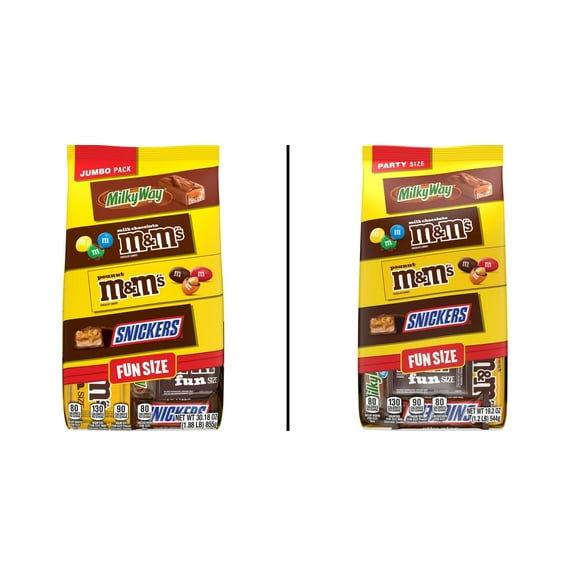 M&M'S, Snickers, & Milky Way Assorted Jumbo Pack 30.18 oz & M&M'S, Snickers, & Milky Way Assorted Party Size 19.2 oz