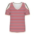 thumbnail image 5 of Cavosen Womens Shirts Short Sleeve T-Shirt Summer Off Shoulder Sleeve Dressy Tees Pullover Tunic V Neck Casual Loose Blouse Striped Fashion Tops Resort Going out T Shirts Red L, 5 of 6