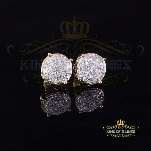 King of Bling's 0.10ct Diamond 925 Sterling Yellow Silver for Men's & Womens Stud Round Earrings