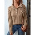 thumbnail image 6 of Sweaters for Women Casual Solid Long Sleeve Button Down Chunky Knit Hooded Sweaters Khaki S, 6 of 8