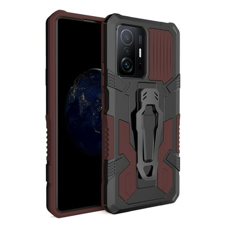 Shoppingbox Phone Case for Xiaomi Mi 11T/11T Pro 6.67", Armor Case Shock Absorbing With Kickstand, Belt Clip Holster Cover - Brown