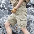 thumbnail image 2 of Men's 100% Cotton Cargo Shorts Workwear Multi Pocket Shorts Elastic Belt Relaxed Fit Casual Summer Hiking Shorts Big and Tall Size XS-3XL Khaki, 2 of 7