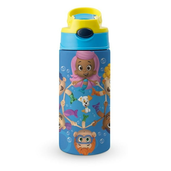 Bubble Guppies Water Bottle with Straw Vacuum Insulated Stainless Steel Reusable Proof Water Cup Sports Insulated Kettle