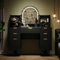 thumbnail image 6 of UGTOO 44.3" Makeup Vanity Desk with LED Mirror & 7 Drawers - Modern Wood Dressing Table Black, 3 Light Modes, Storage for Bedroom/Apartment, 6 of 7
