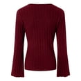 thumbnail image 4 of zaveiop Women's Long Sleeve Bodysuit Tops Wrap V Neck Ribbed Knit Jumpsuit (Wine, XS), 4 of 9