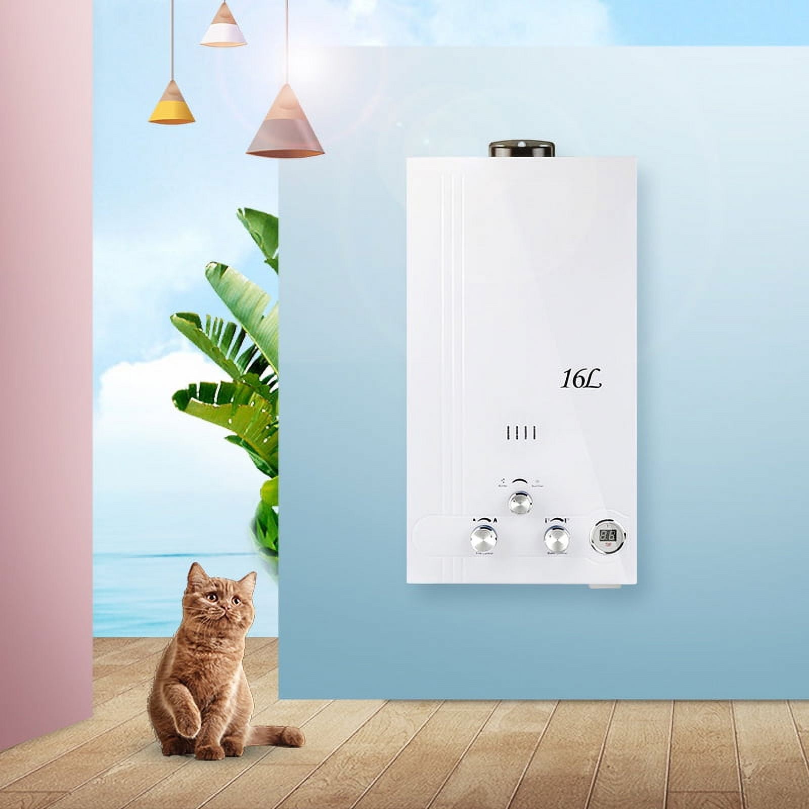 TCMT 16L Natural Gas Tankless Water Heater 4.2 GPM NG Instant Hot Boiler with Digital Display