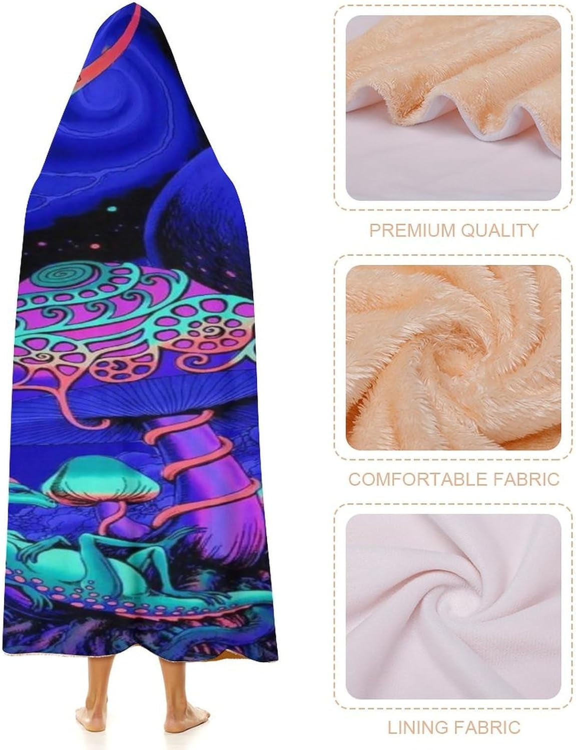 Mushroom Wearable Hooded Blanket for Adult, Mushroom Gifts for Women Men Hippie Poncho Wearable Blanket Hoodies