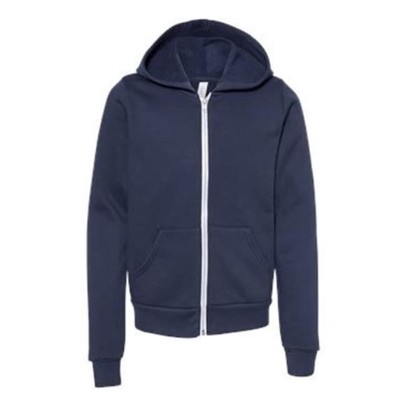 Bella Plus Canvas B26906653 Youth Sponge Fleece Full-Zip Hoodie, Navy - Small