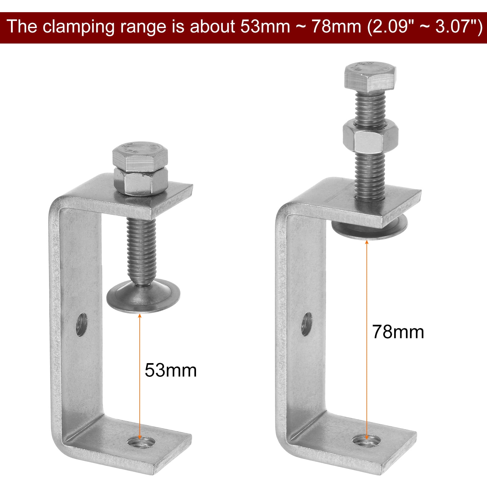 Uxcell 2Pcs Stainless Steel C Clamps 85mm Wide Jaw Opening Small Metal U Clamp for Woodworking Household Mounting