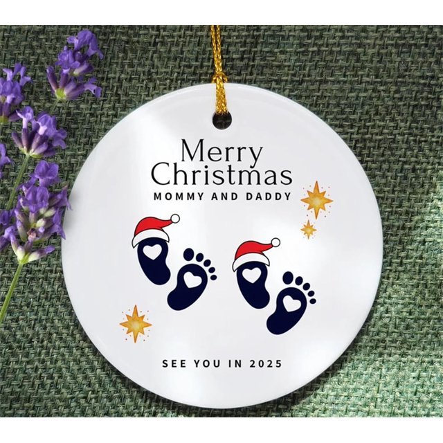 Nos vemos en 2025 Adorno para árbol de Navidad, Feliz Navidad, mamá y papá Nos vemos en, Feliz Navidad, mamá y papá, Adorno navideño para baby shower en el día de Navidad (1 pieza B)
