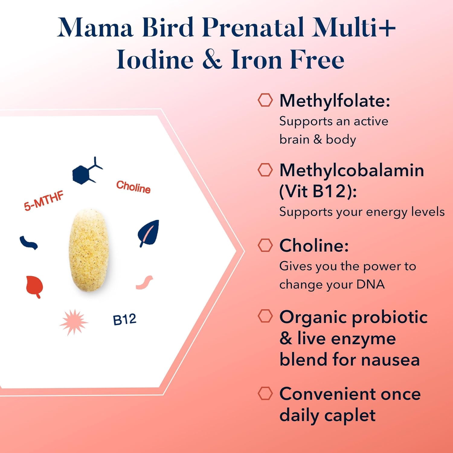 Best Nest Wellness Mama Bird Iron Free Prenatal Vitamins - No Iodine Pre Natal Multivitamin for Women, Vegan Prenatal Vitamins Without Iron, Methylfolate (Folic Acid) Once Daily with Gift Bag, 30Ct
