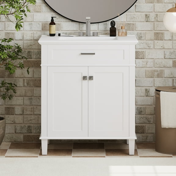 Euroco 30-inch bathroom vanity with ceramic basin, soft close door and adjustable shelves