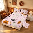 thumbnail image 2 of Homewish Halloween Doodle Ghost Queen Sheets for Girls, Floral Bat Pumpkin Queen Sheet Sets, Pink Orange Black, 4pcs (1 Flat Sheet, 1 Fitted Sheet and 2 Pillowcases), 2 of 5