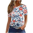thumbnail image 3 of Jsaierl Womens Short Sleeve Tops Plus Size Vacation Shirts Round Neck Flowy Ladies Blouses Boho Print Tshirts Top S-3XL, 3 of 5