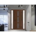 thumbnail image 3 of Front Exterior Prehung Metal-Plastic Door Frosted Glass | Manux 8112 Walnut | 2 Side Sidelite Transoms | Office Commercial and Residential Doors Entrance Patio Garage 60x80 (W12+36+12x80) Left-hand, 3 of 6
