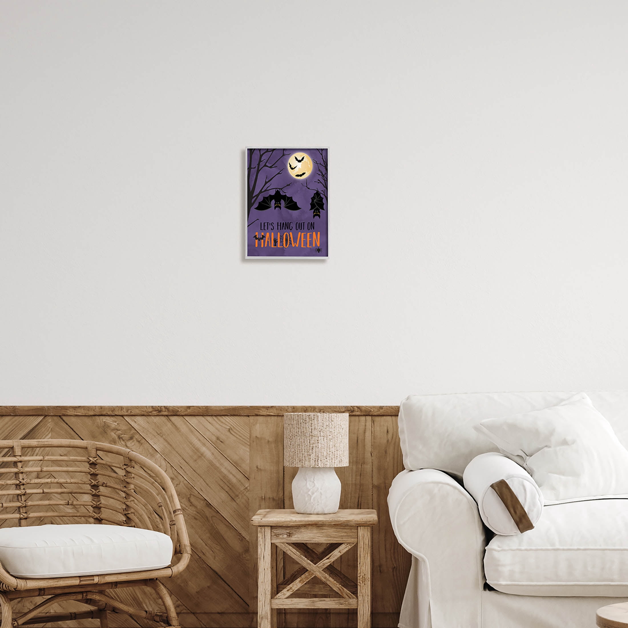 Stupell Industries Let's Hang Halloween Bats Graphic Art Gray Framed Art Print Wall Art, Design by Linda Birtel