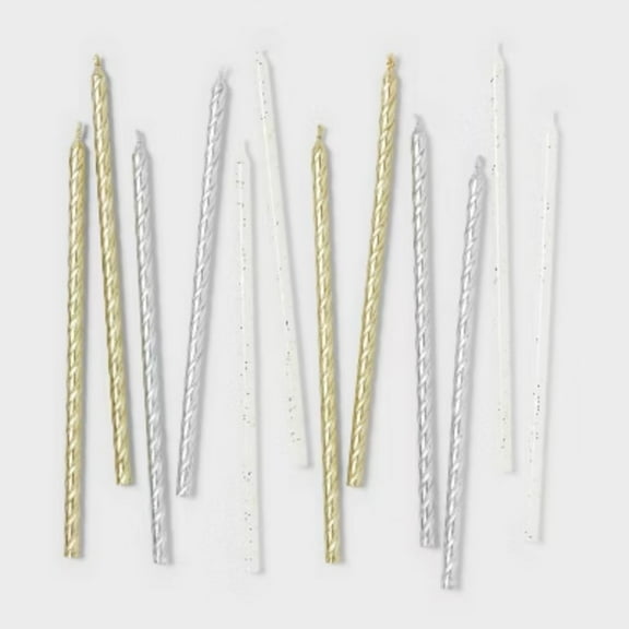 Gold/Silver Tall Spiral Birthday Candles 12ct - Spritz