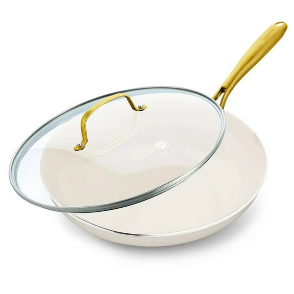 GreenPan Studio 12" Nonstick Aluminum Fry Pan with Glass Covered, Linen