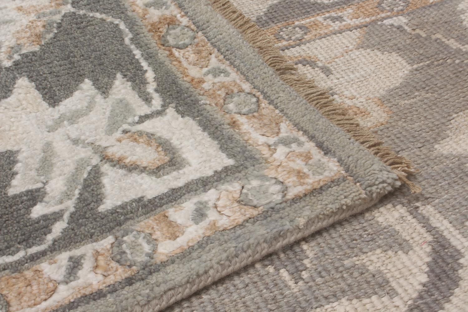 ECARPETGALLERY 7'11" x 9'11"  Floral Jules Oushak Hand-knotted Area Rug for Living Room, Dining Room and Bedroom in Grey