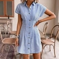 thumbnail image 4 of SAWOBUUN Women Striped Shirt Dress Button Down Short Sleeves Fitted Waist Pleated Casual Summer Mini Dress, 4 of 9