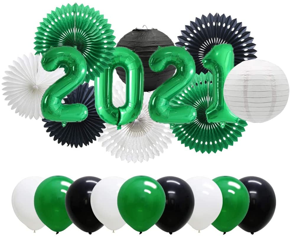 Green Black 2021 Graduation Balloons Decorations, New Years Eve Party Supplies, Latex Balloons