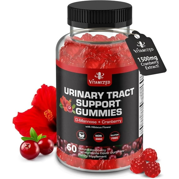 Vitamized Potent Cranberry Gummies 1500mg & D Mannose - Urinary Tract Health Support,  60 Capsules